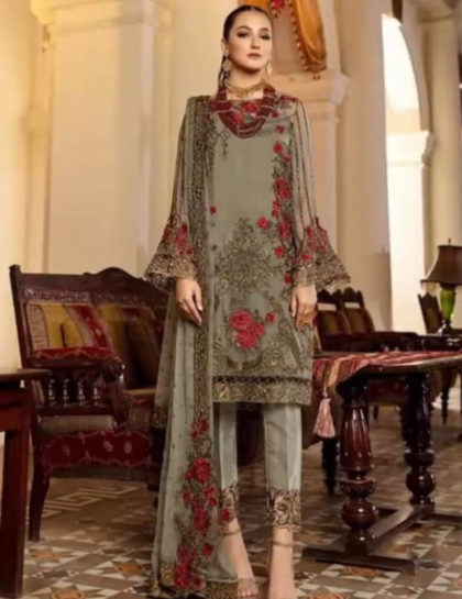 Pure Chiffon Embroidered Party Wear Dress